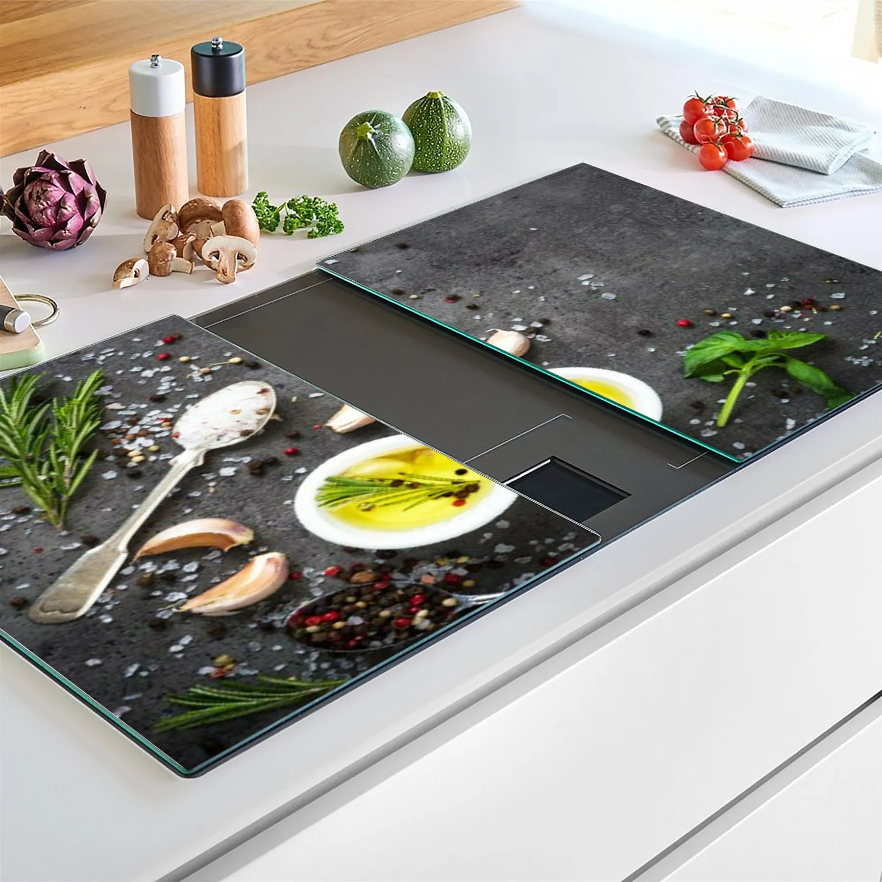 Glass Cutting Boards with Salt & Garlic Design