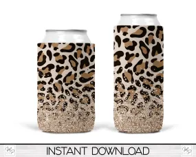 Glitter Leopard Print Can Cooler PNG Sublimation Design