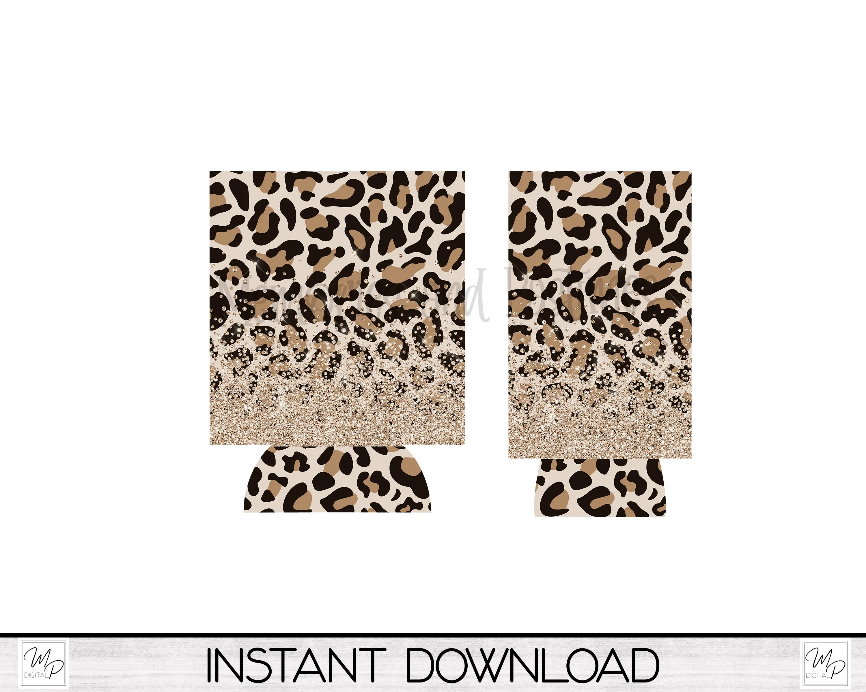 Glitter Leopard Print Can Cooler PNG Sublimation Design