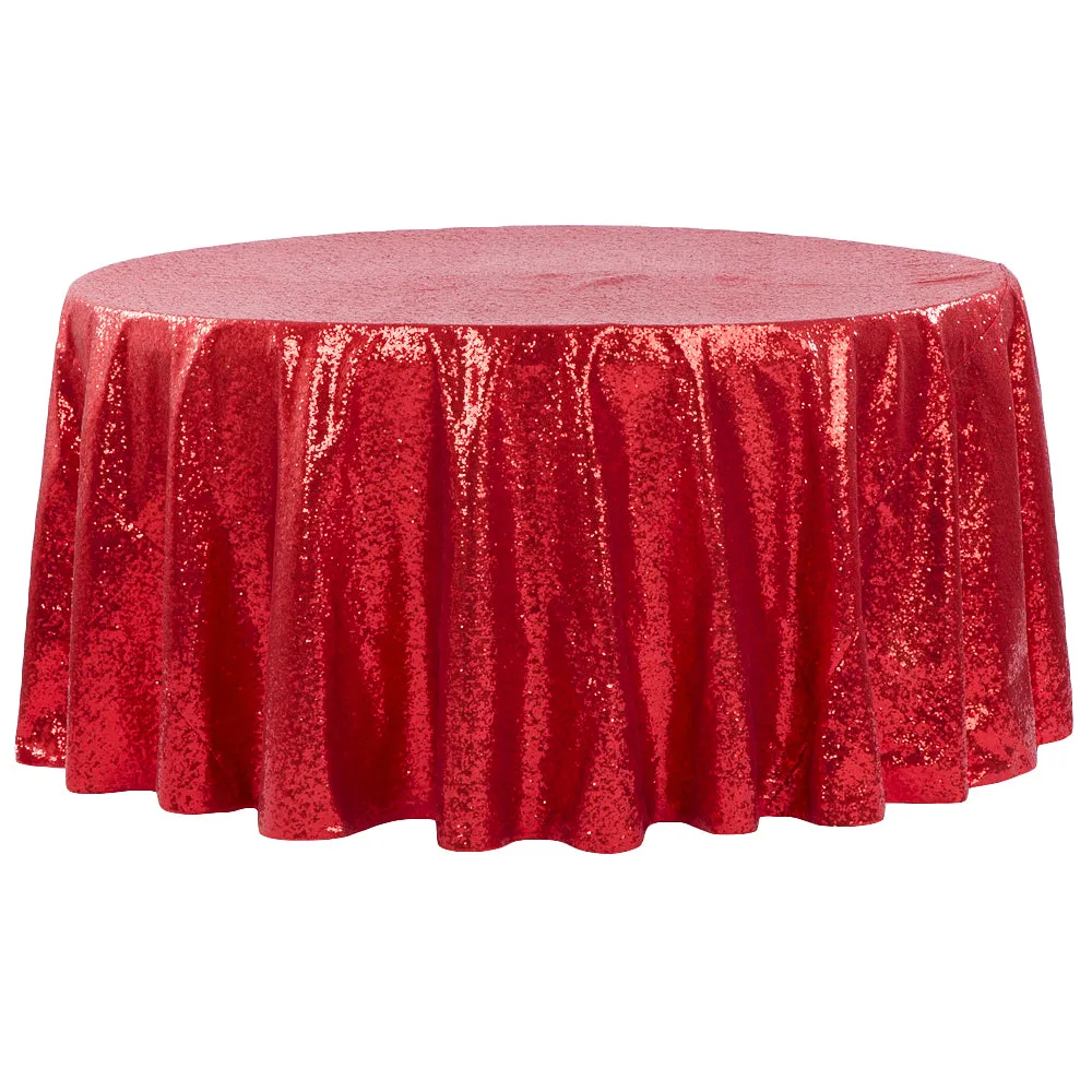 Glitz Sequins 132" Round Tablecloth - Red