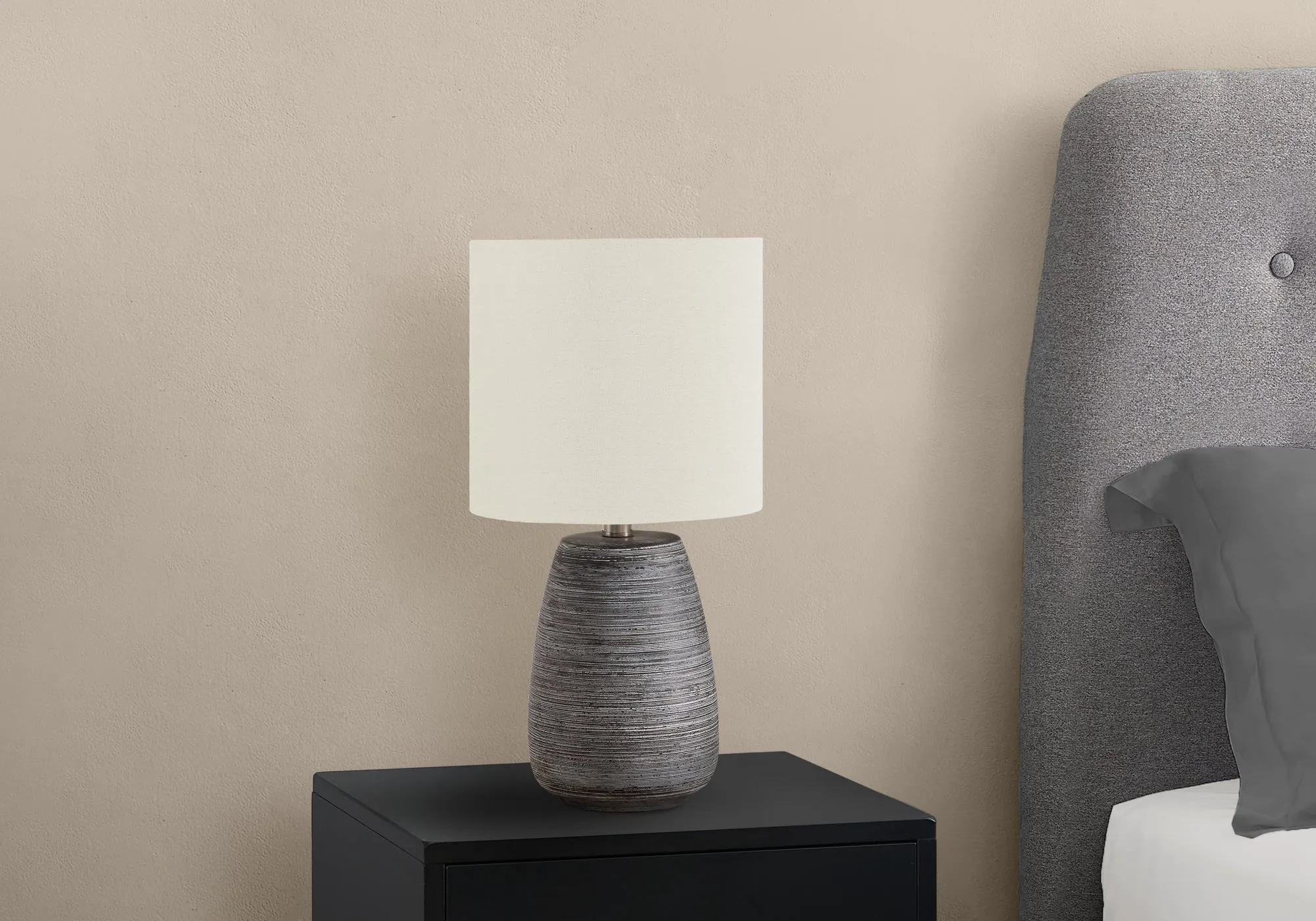 GloRays 19"H: Grey Ceramic Table Lamp - Illuminate Your Space with Contemporary Elegance