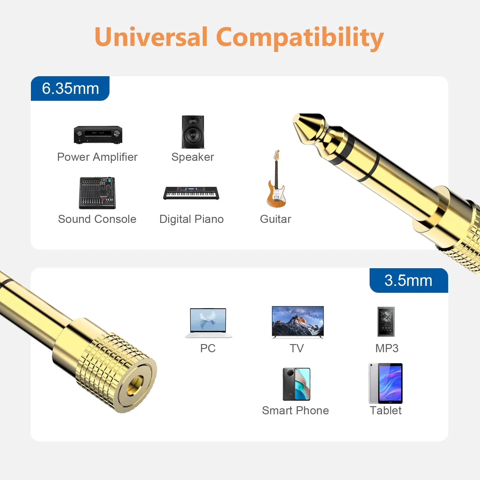 Gold-Plated 3.5mm Female to 6.35mm Male Audio Adapter