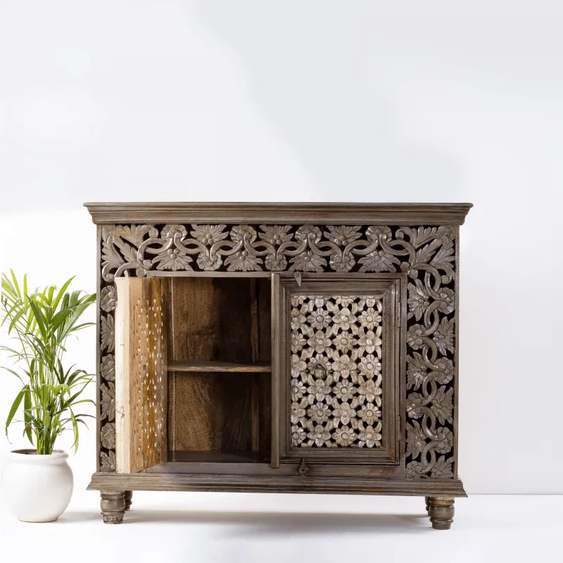 Hand Carved Floral Carved Two Door Cabinet | Best Indian Furniture