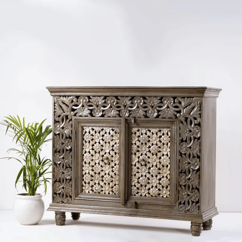 Hand Carved Floral Carved Two Door Cabinet | Best Indian Furniture