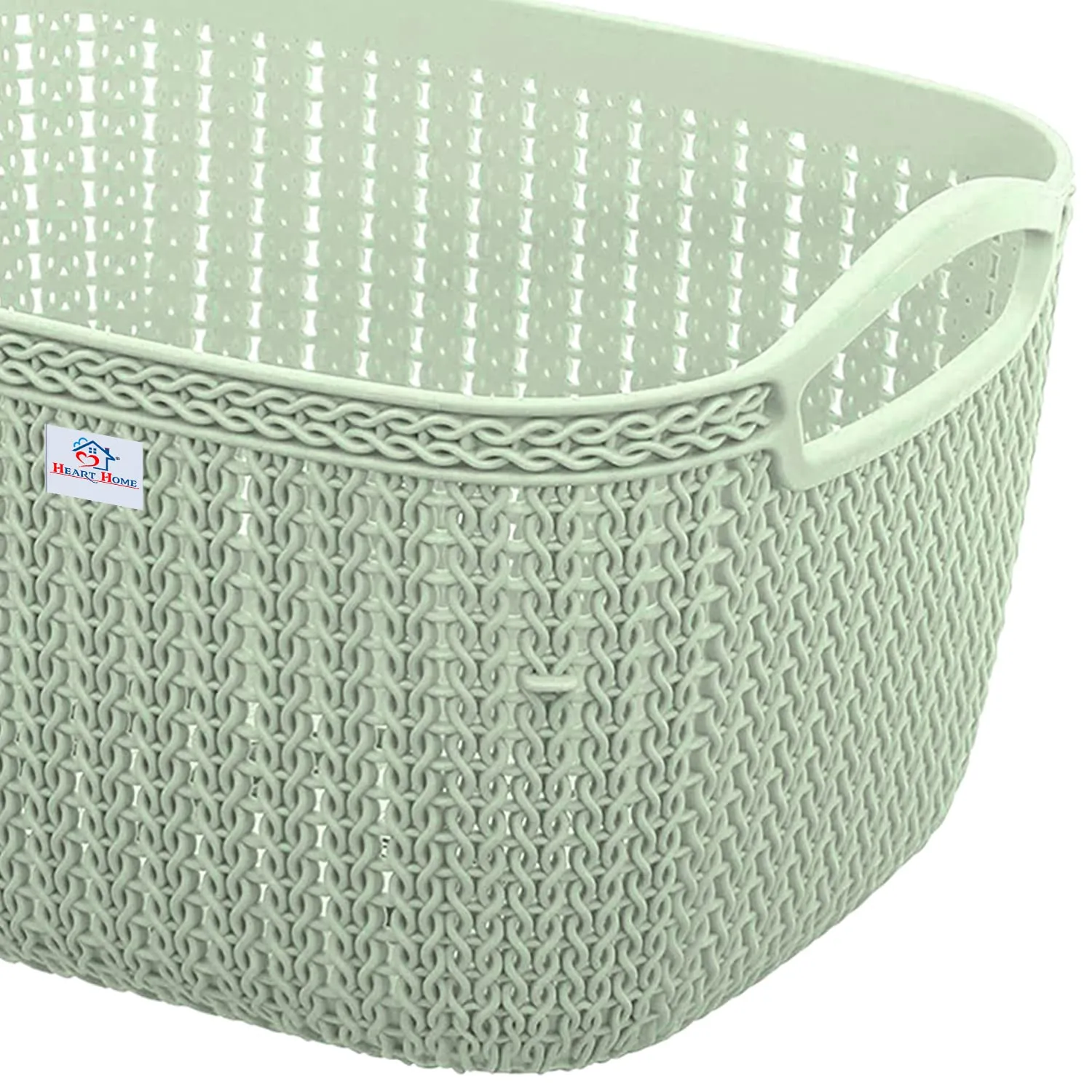 Heart Home Q-5 Multiuses Designer Unbreakable Plastic Storage Basket/Organizer/Bin For Home, Kitchen, Bathroom, Office Use Pack of 4 (Green)-50HH01627