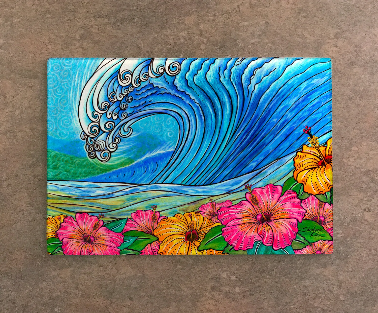 Hibiscus Wave Cutting Board