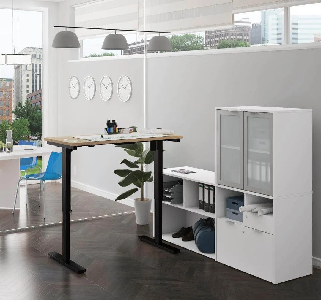 i3 Plus 2-Piece Set Including a Standing Desk and Credenza with Hutch - Available in 3 Colours