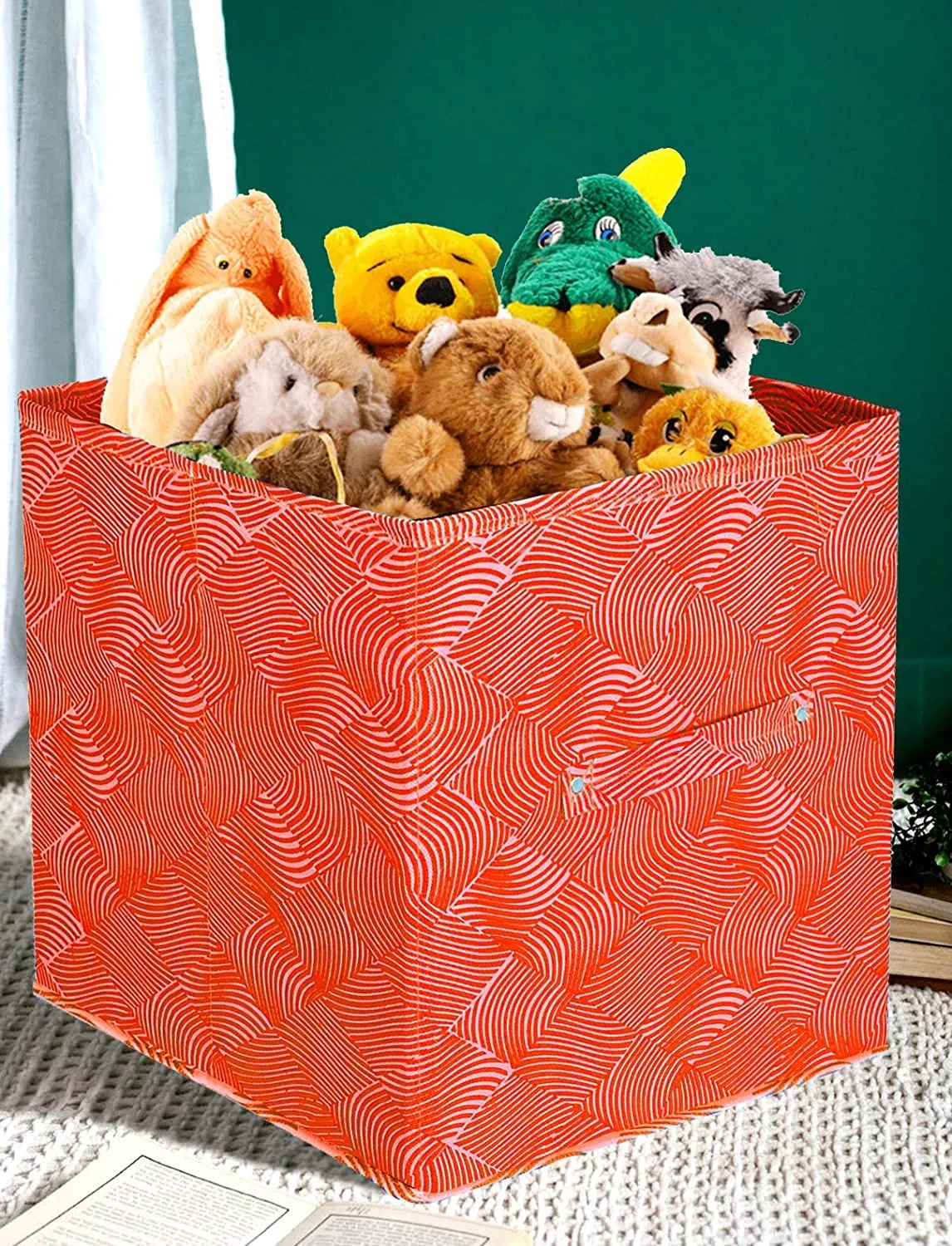 Kuber Industries Lehariya Printed Multipurposes Storage Box/Organizer With Handles (Orange) -HS43KUBMART26231