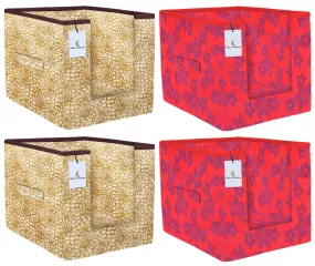 Kuber Industries Metallic Printed 4 Piece Non Woven Shirt Stacker Wardrobe Organizer Set, (Red, Golden & Brown) - CTKTC34954