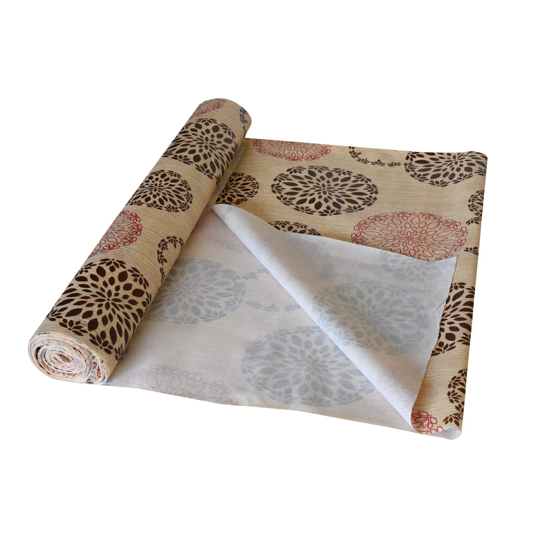 Kuber Industries Rangoli Printed PVC Anti Slip Skid Shelf Mat, 10 Mtr- Pack of 2 (Sand)