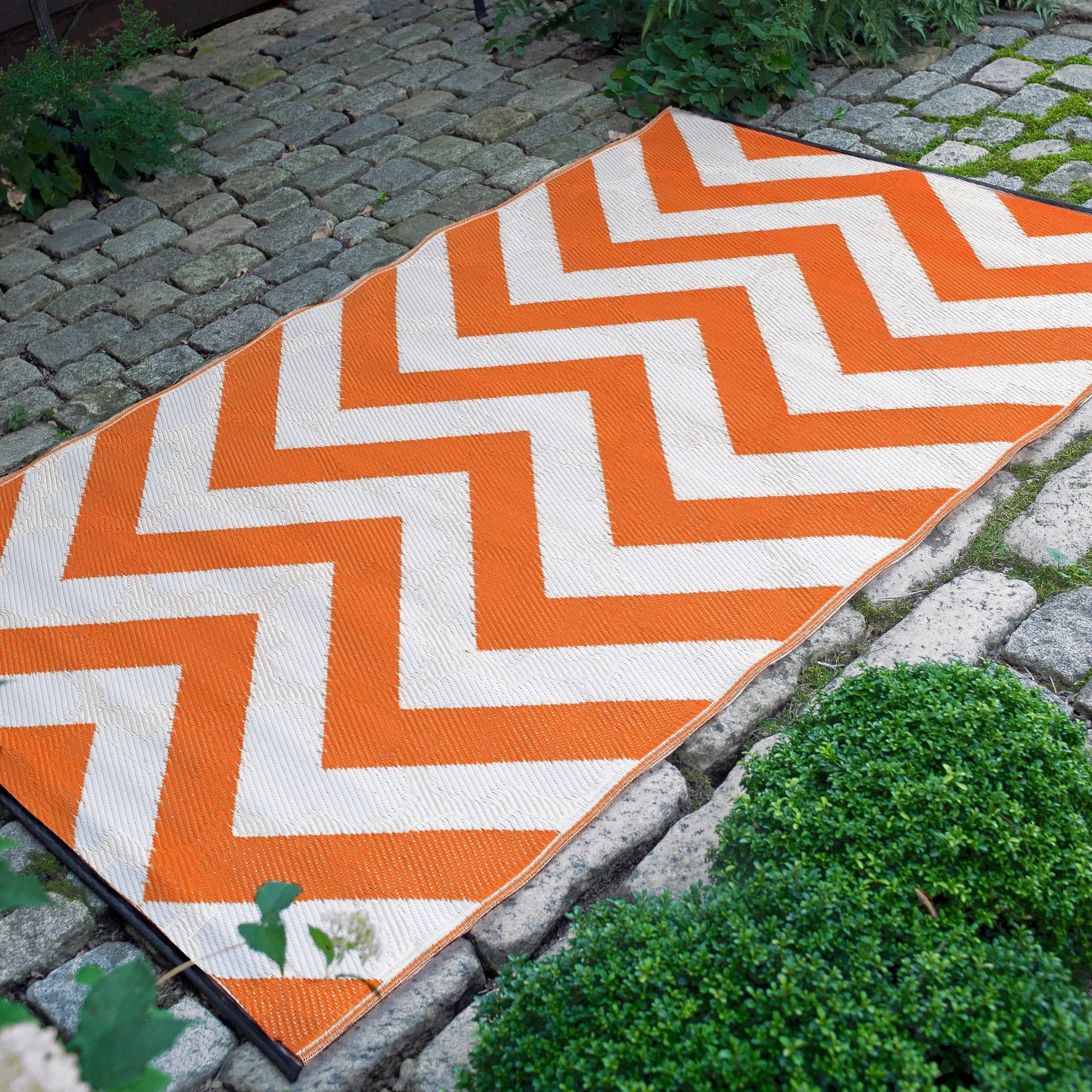 Laguna Orange and White Recycled Plastic Reversible Outdoor Rug