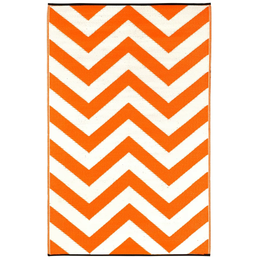 Laguna Orange and White Recycled Plastic Reversible Outdoor Rug