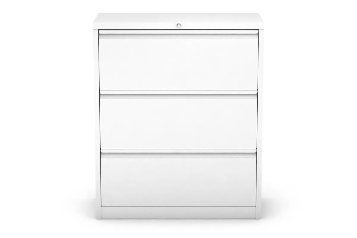 Lateral Filing Cabinet 3 Drawer Metal White