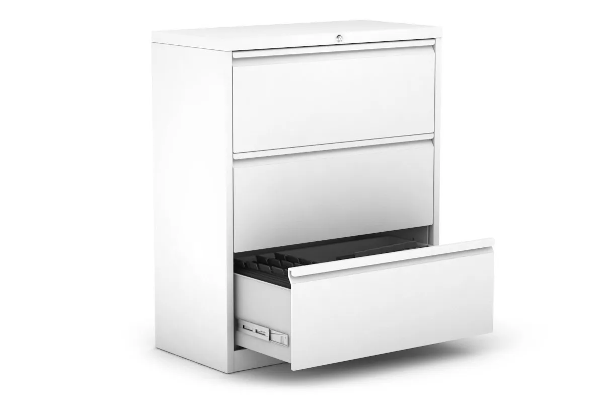 Lateral Filing Cabinet 3 Drawer Metal White