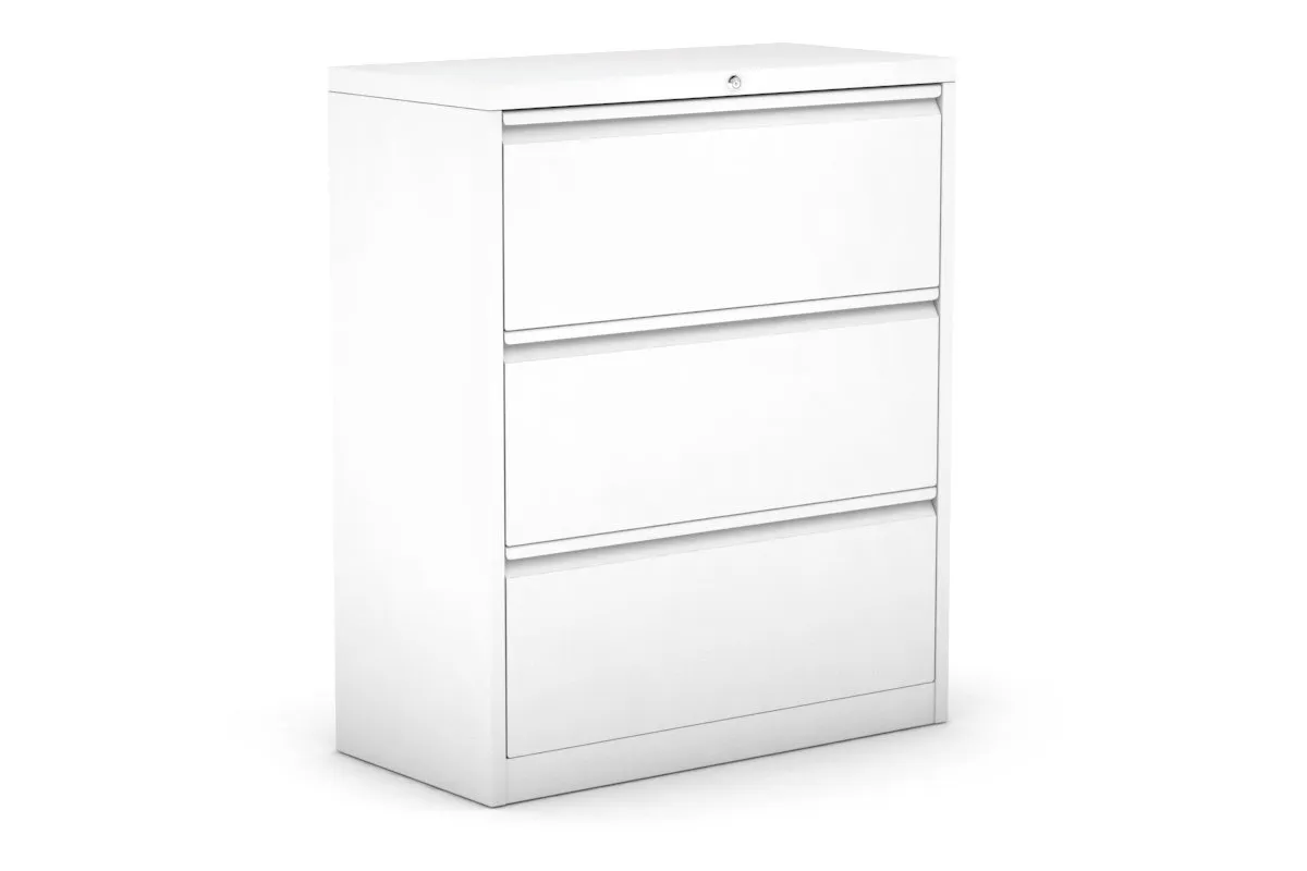 Lateral Filing Cabinet 3 Drawer Metal White