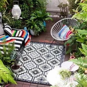 Lhasa Black and Cream Moroccan Recycled Plastic Outdoor Rug