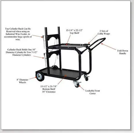 Metal Man UWC4 Single/Dual Bottle Heavy Duty Welding Cart w/ Handle