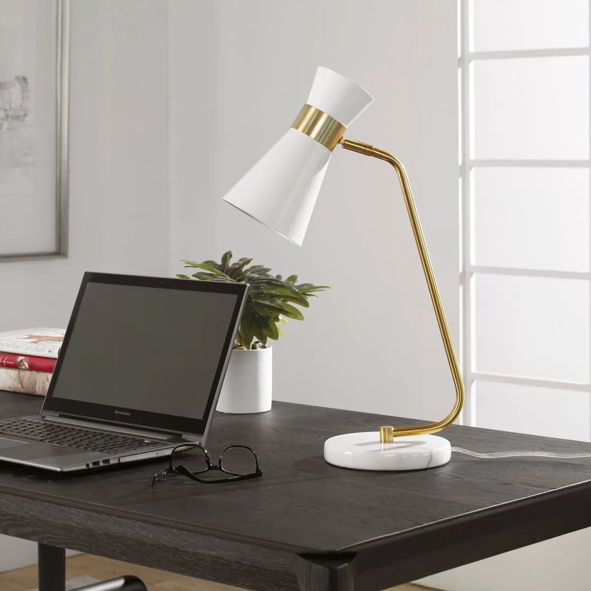 Metallic Workspace White and Gold Desk Lamp