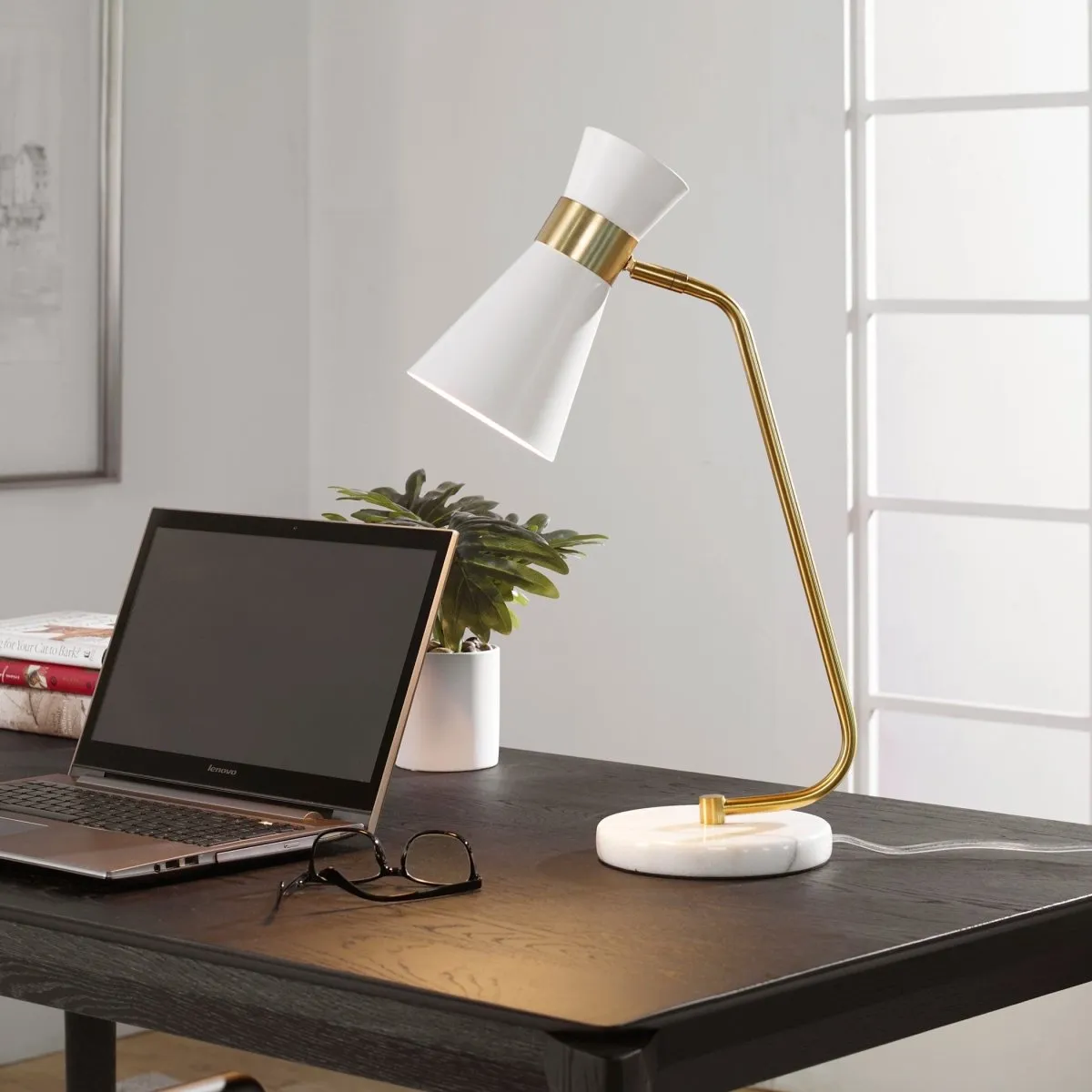 Metallic Workspace White and Gold Desk Lamp