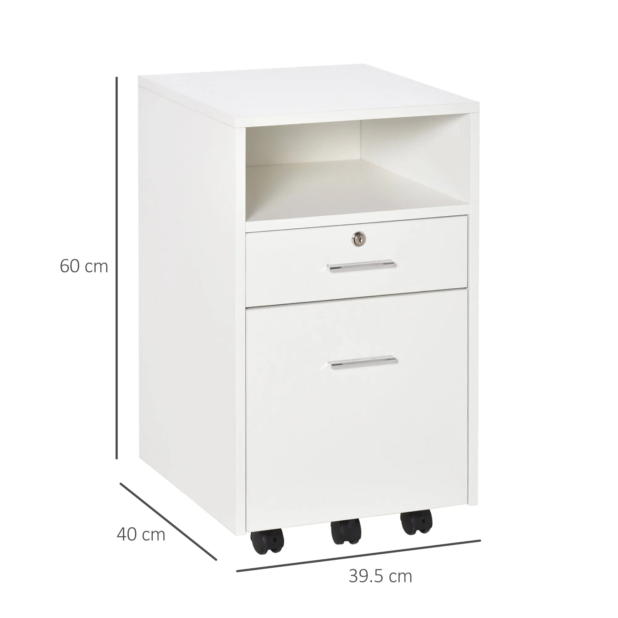 Mobile File Cabinet Lockable Storage Unit Cupboard Home Filing Furniture for Office, Bedroom and Living Room, 39.5x40x60cm, White