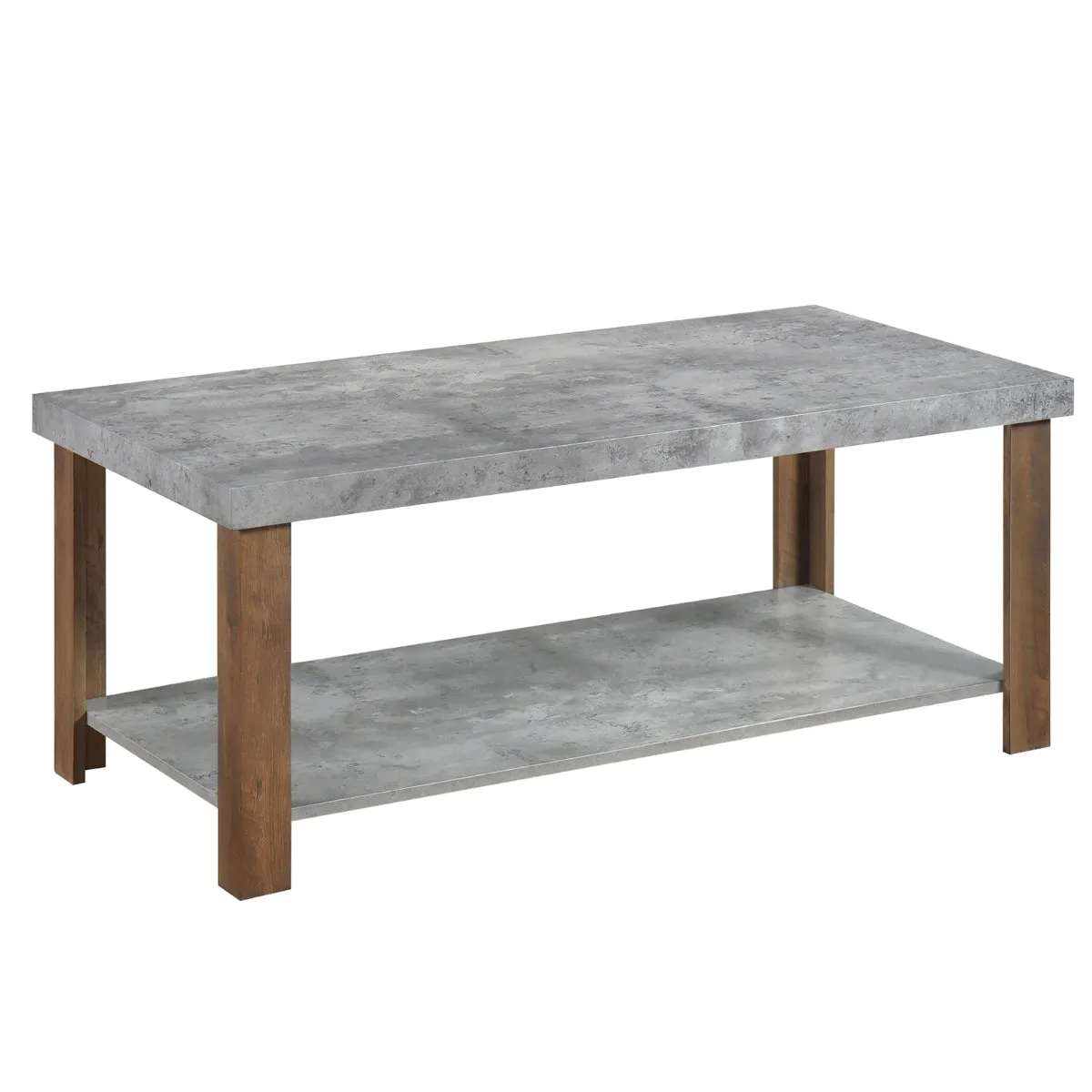 Modern Two-Tone Coffee Table with Faux Stone & Wood Finish