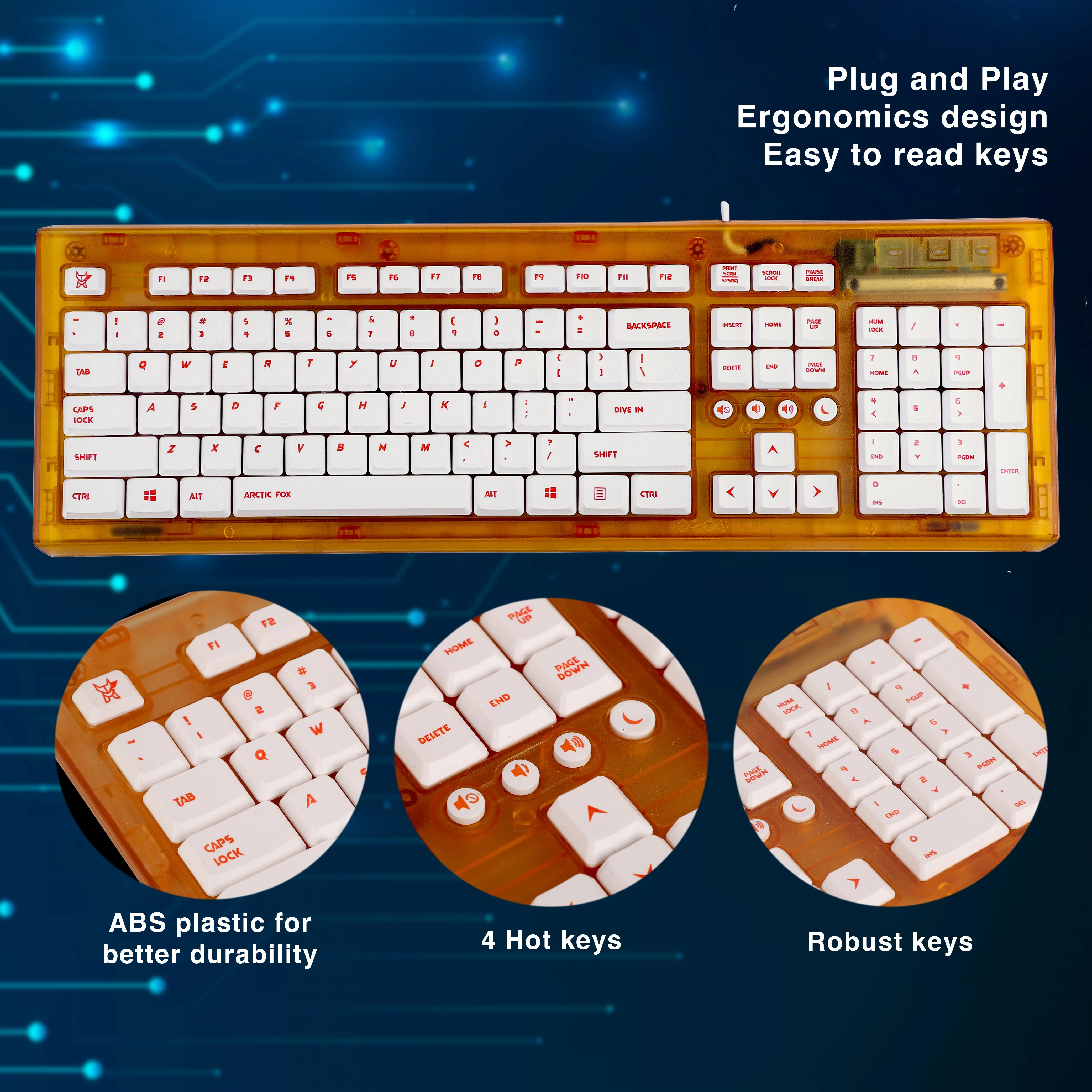 New Arctic Fox Crystal Wired Keyboard