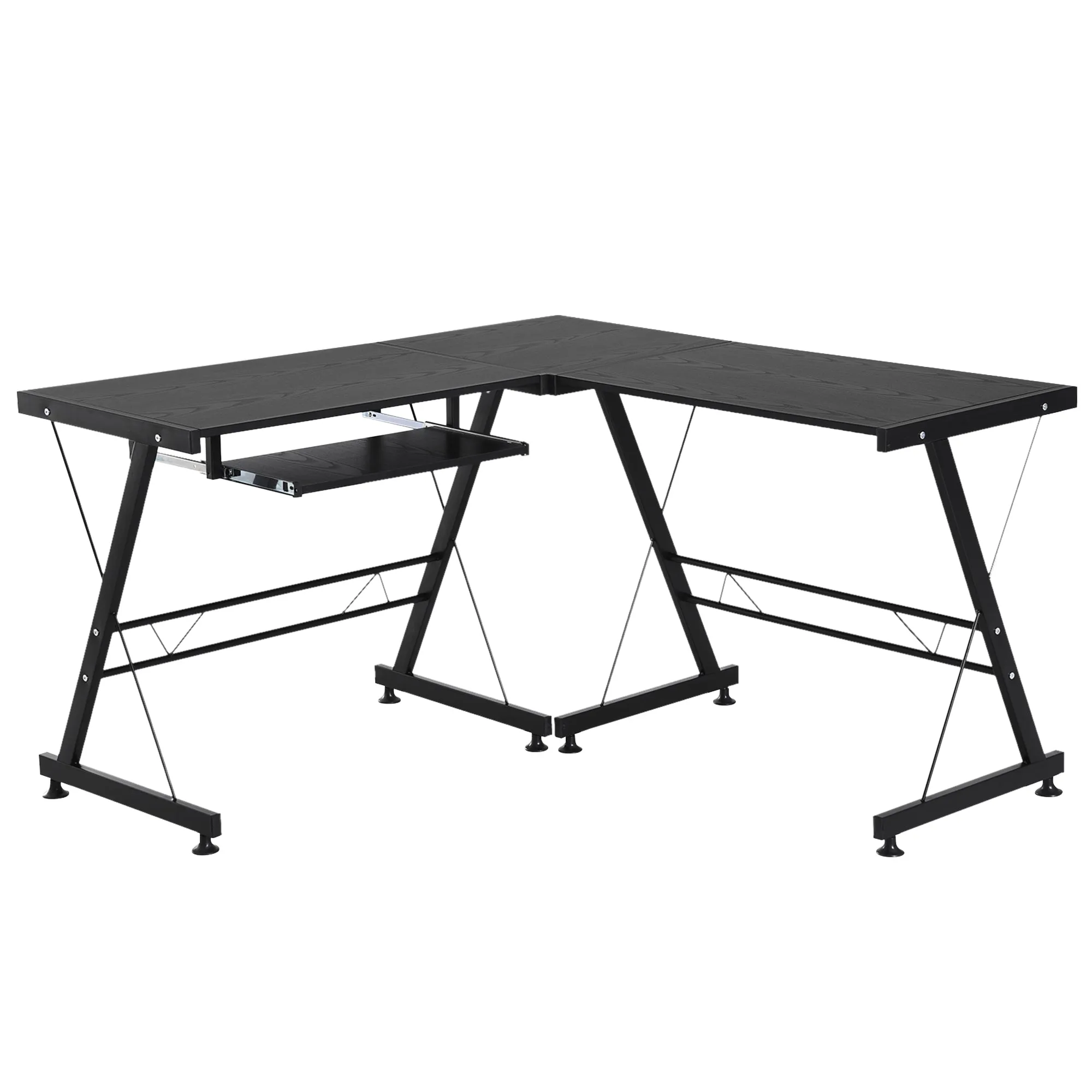 Office Gaming Desk L Shape Straight Corner Table Computer Work Station Laminated Sturdy Comfort w/ Keyboard Tray Black