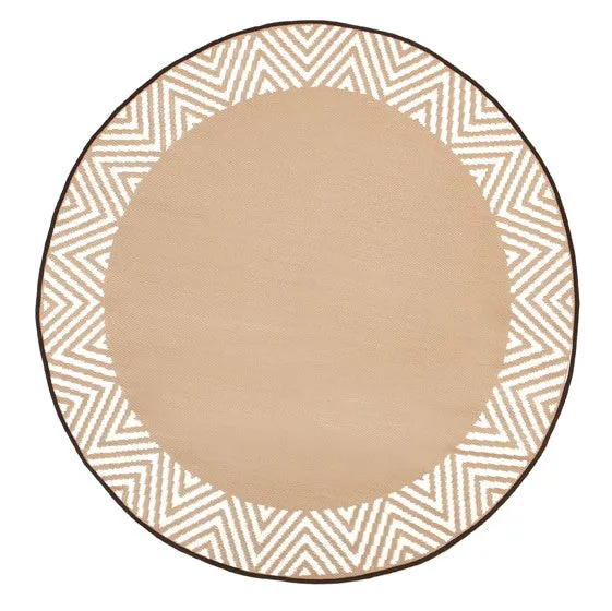 Olympia Beige & White Modern Recycled Plastic Round Outdoor Rug