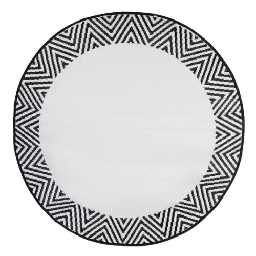 Olympia Black and White Recycled Plastic Round Outdoor Rug