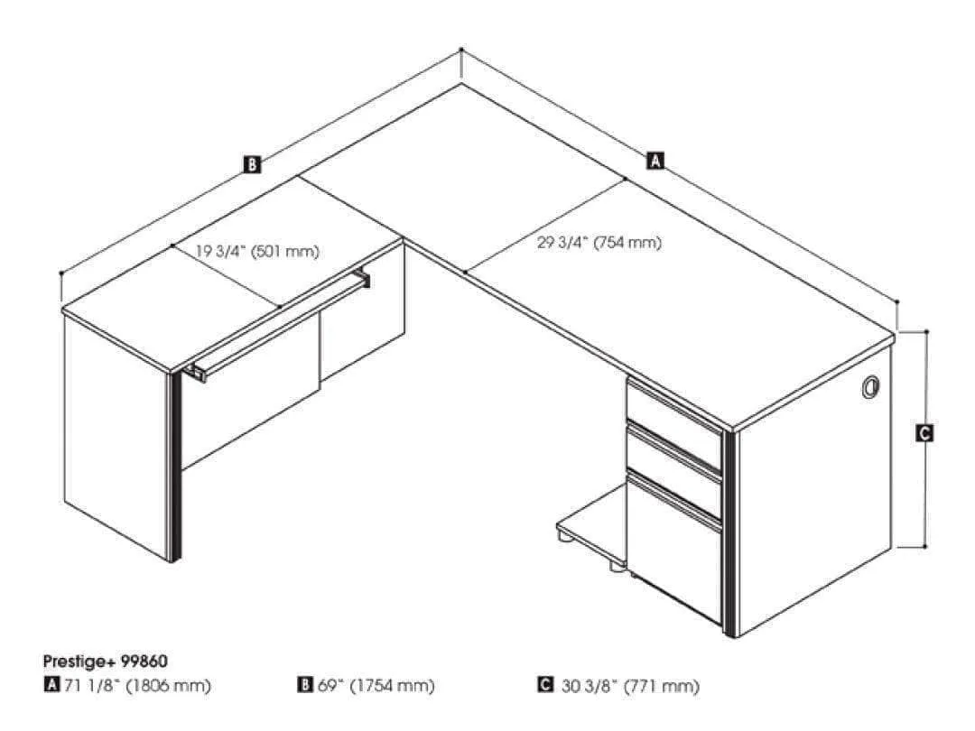 Prestige  L-Shaped Desk with Pedestal - Available in 2 Colours