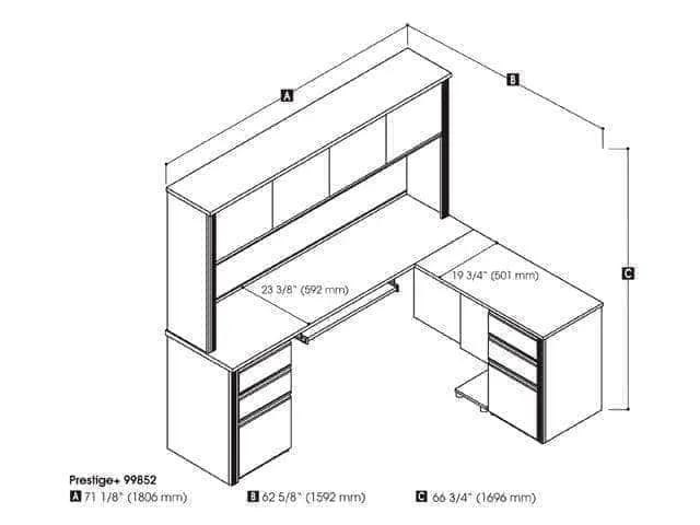 Prestige  Modern L-Shaped Office Desk with Two Pedestals and Hutch - Available in 2 Colours