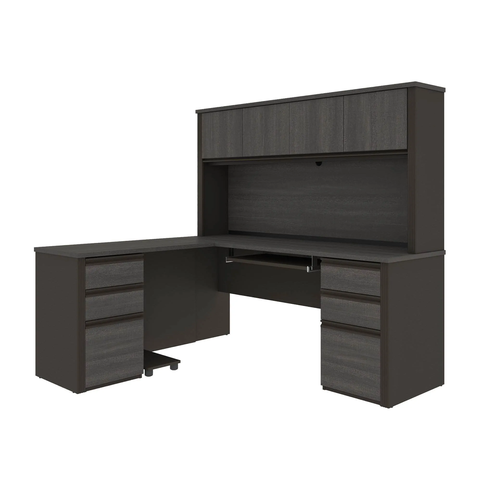 Prestige  Modern L-Shaped Office Desk with Two Pedestals and Hutch - Available in 2 Colours