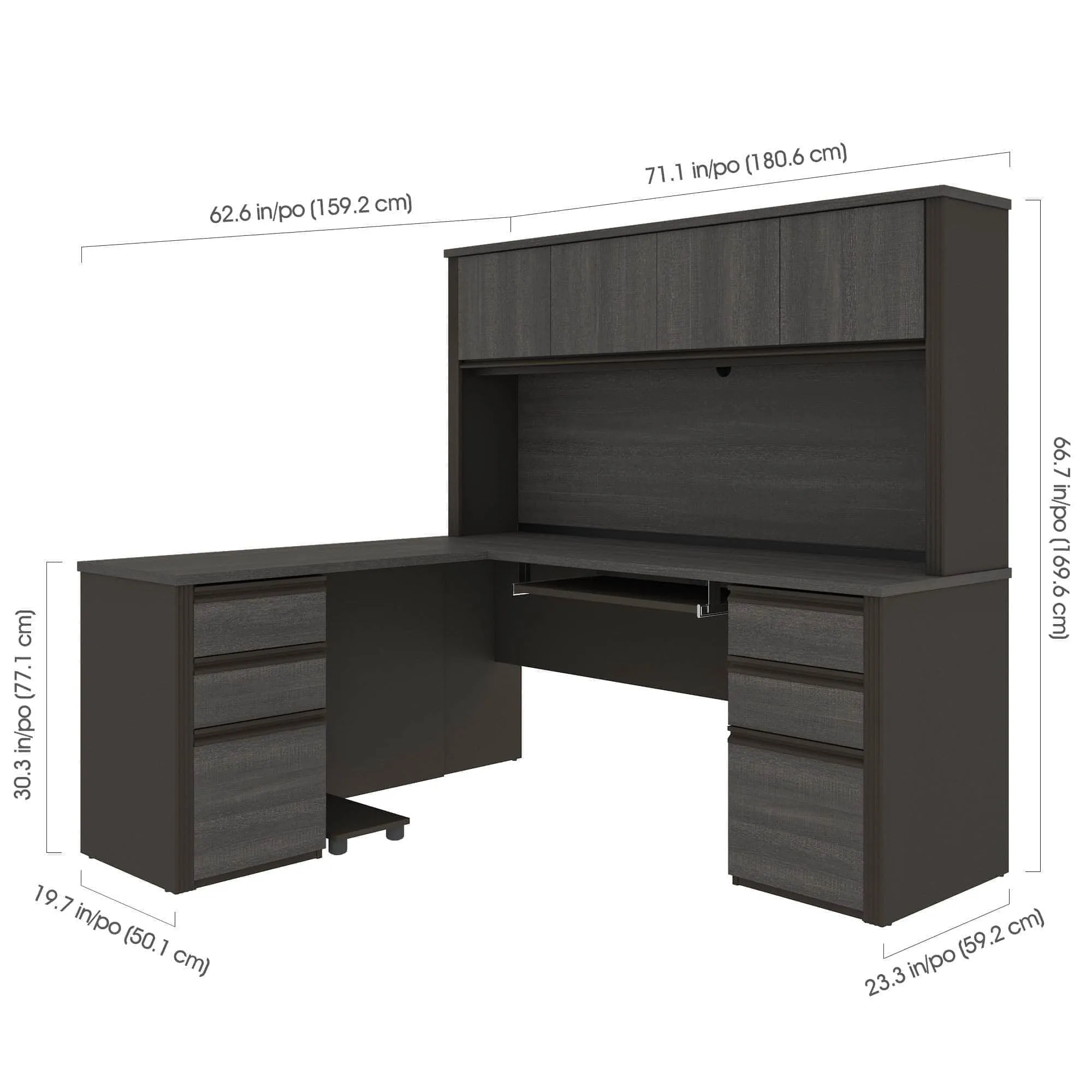 Prestige  Modern L-Shaped Office Desk with Two Pedestals and Hutch - Available in 2 Colours