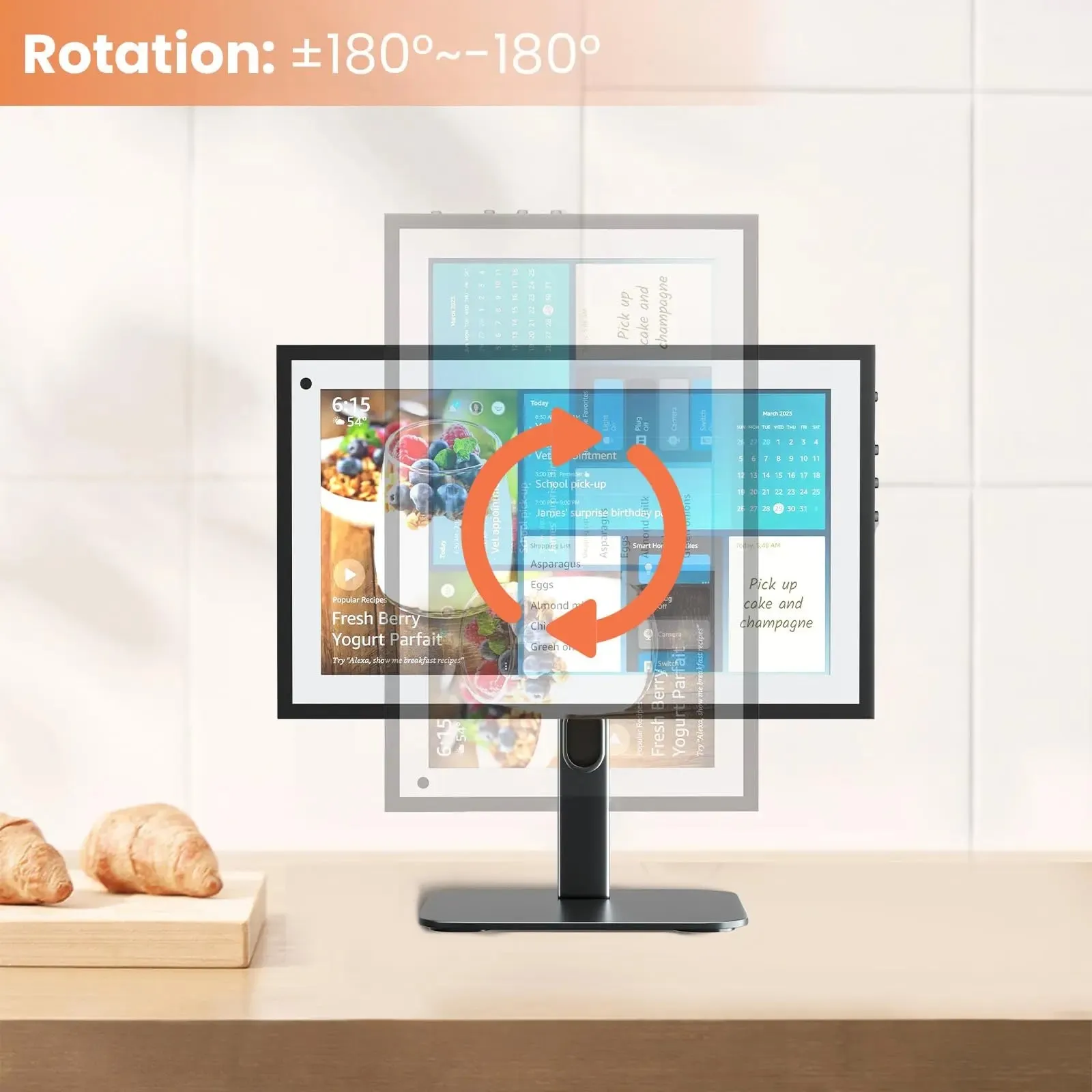 PUTORSEN Echo Show 15 Stand Swivel and Tilt, 360 Degree Screen Rotation,Adjustable Echo Show 15,Holds up to 5.5lbs,Black