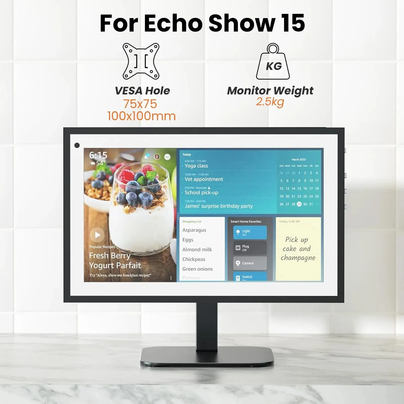 PUTORSEN Echo Show 15 Stand Swivel and Tilt, 360 Degree Screen Rotation,Adjustable Echo Show 15,Holds up to 5.5lbs,Black