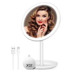 Rechargeable Lighted Makeup Mirror, 1X 10X Magnifying 50 LED Lights Vanity Mirror With Detachable Storage Tray