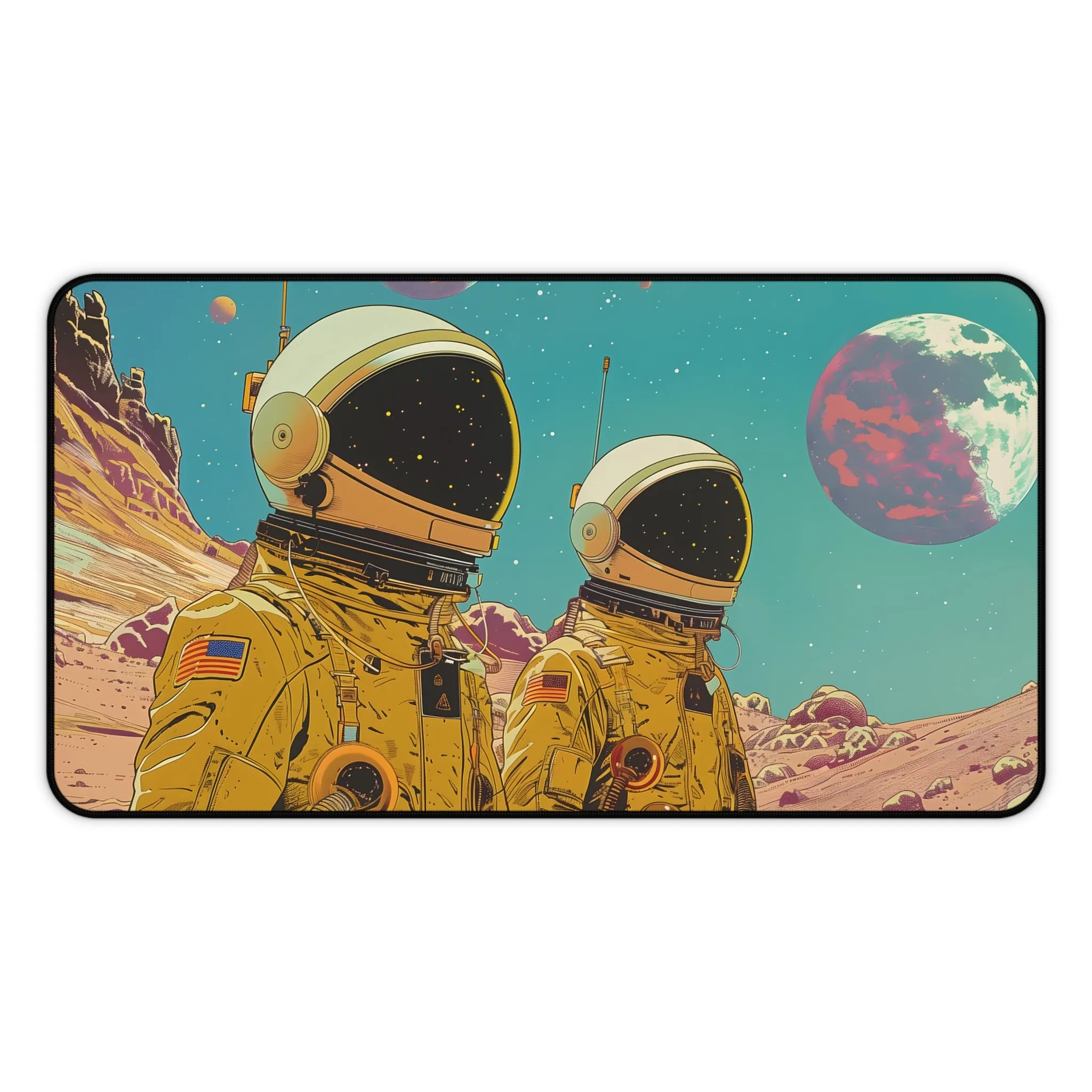 Retro Astronauts in Space Large Mouse Pad - 2 Sizes