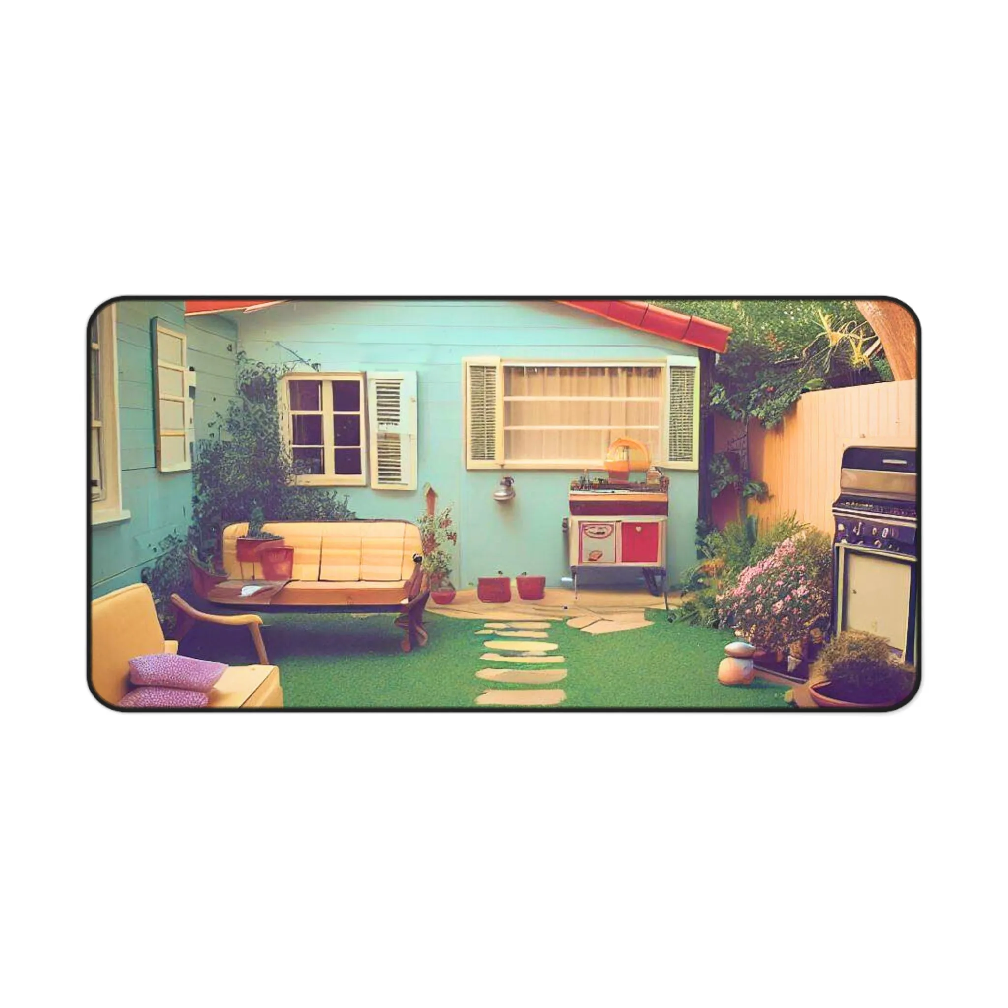 Retro Backyard Scene Desk Mat