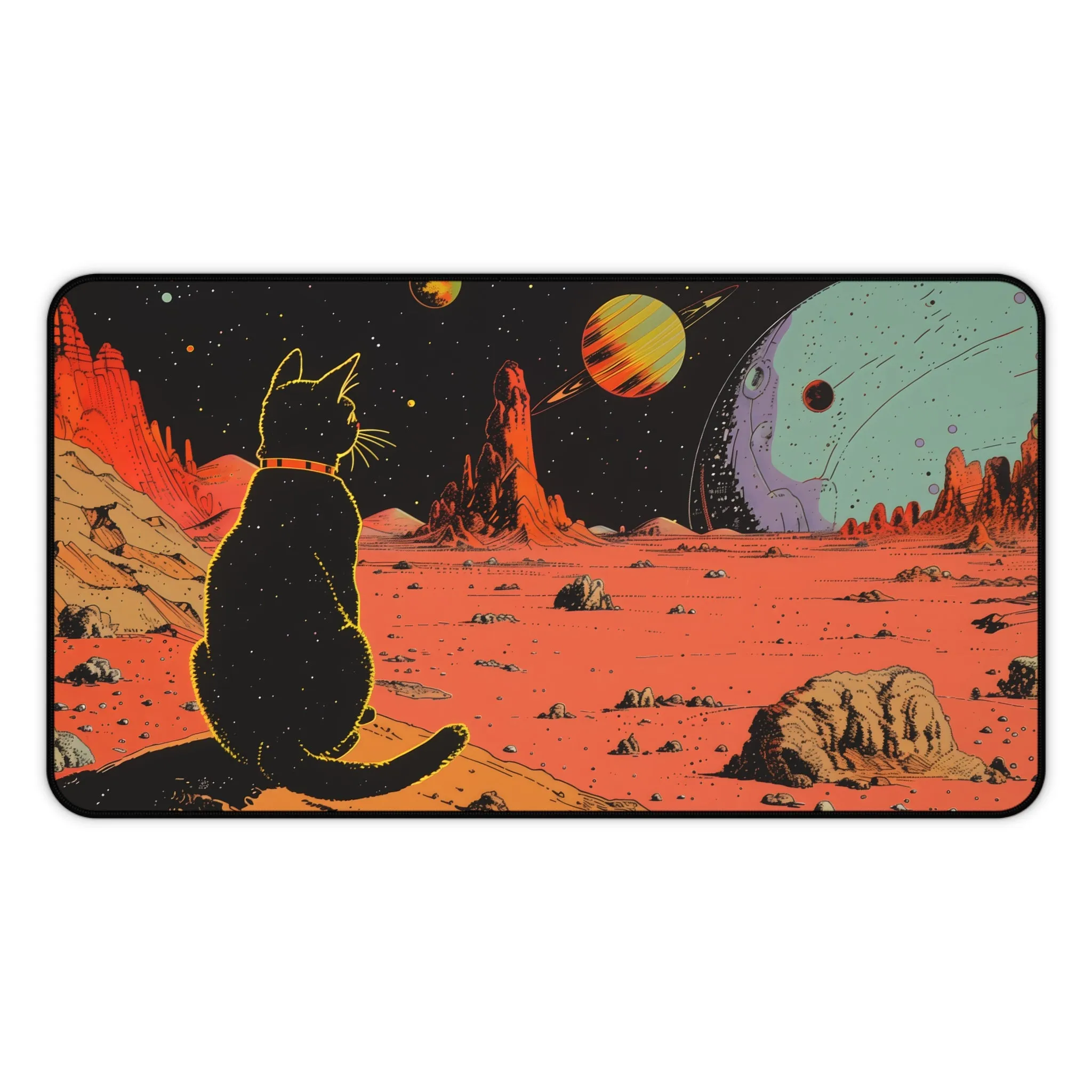 Retro Cat in Space Large Mouse Pad - 2 Sizes