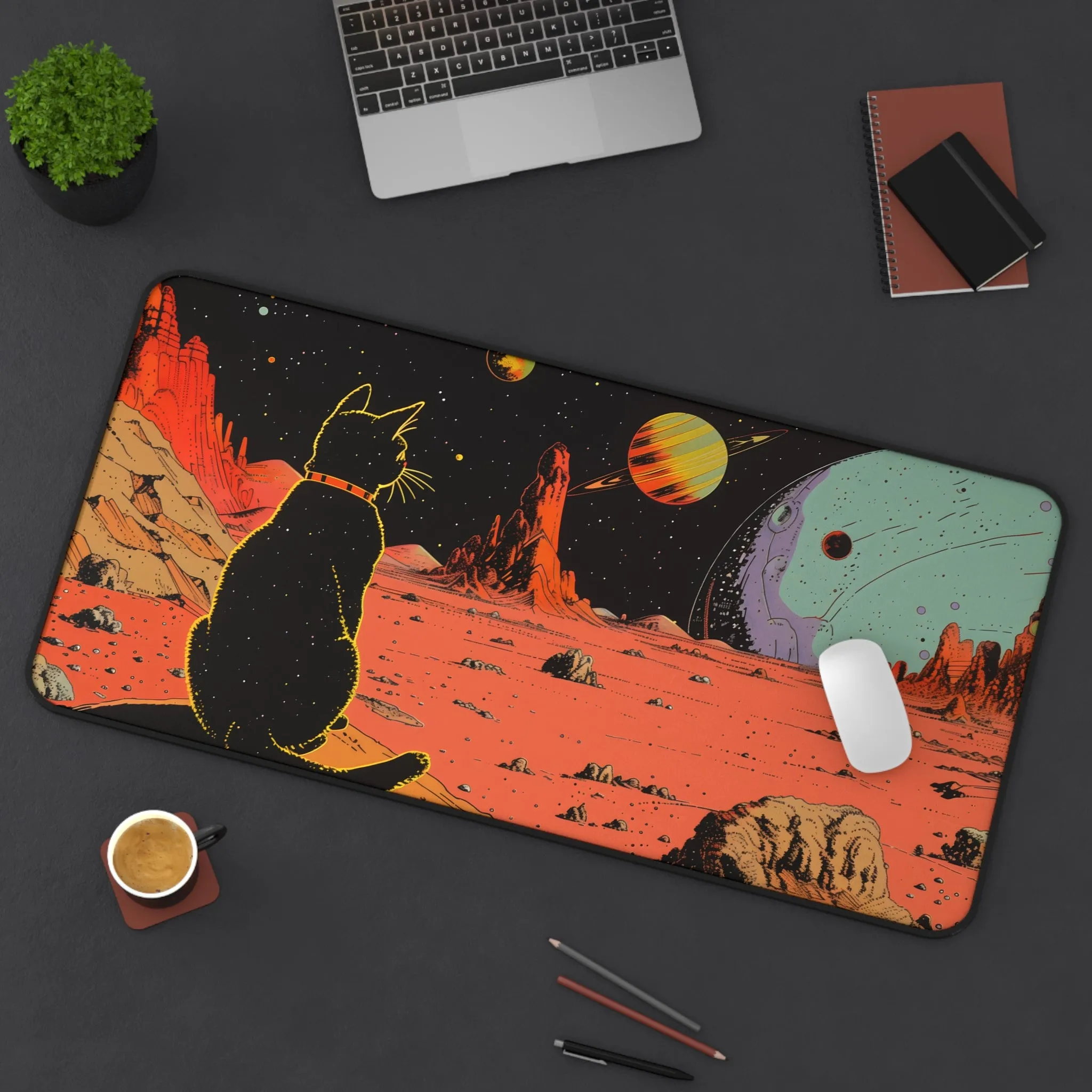 Retro Cat in Space Large Mouse Pad - 2 Sizes