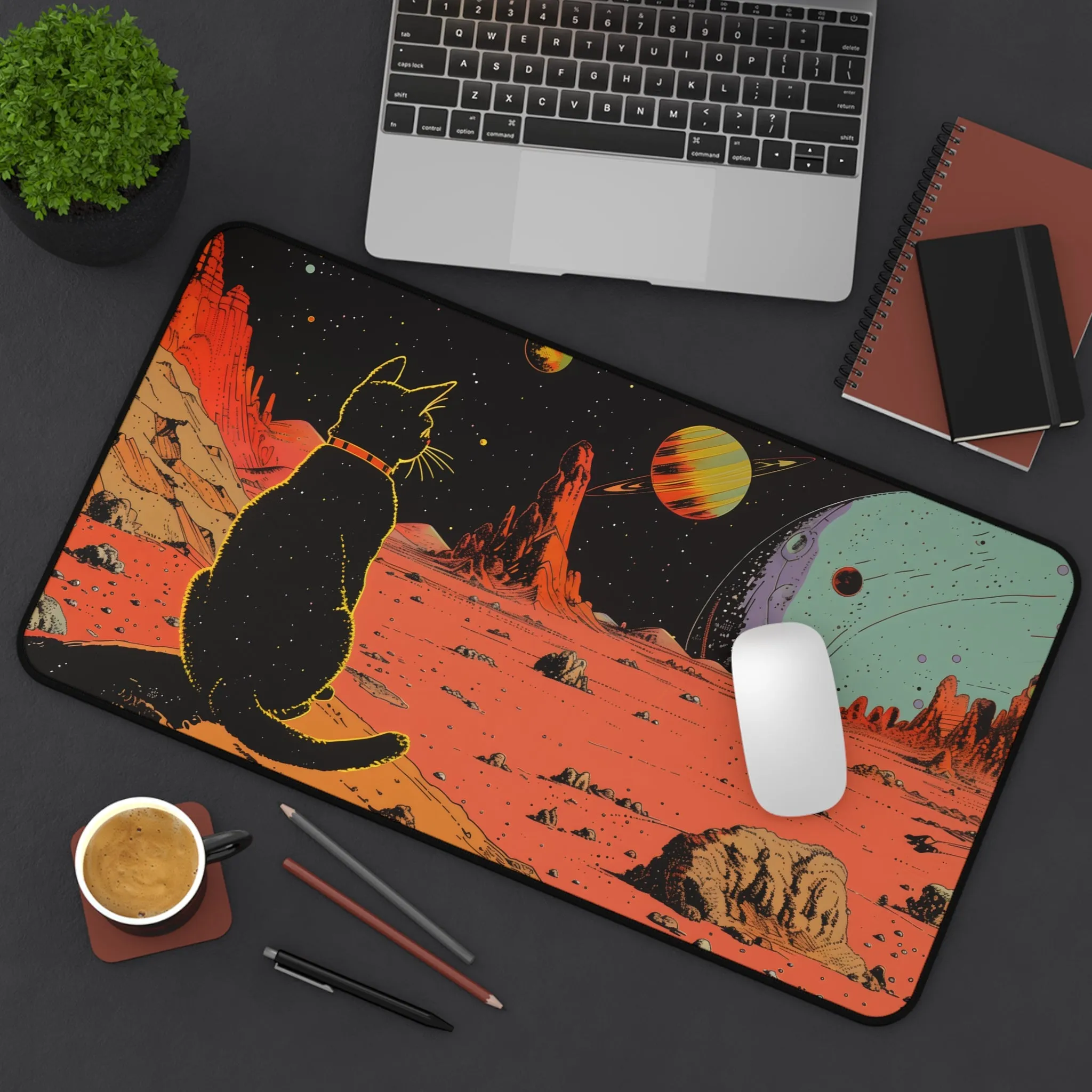 Retro Cat in Space Large Mouse Pad - 2 Sizes