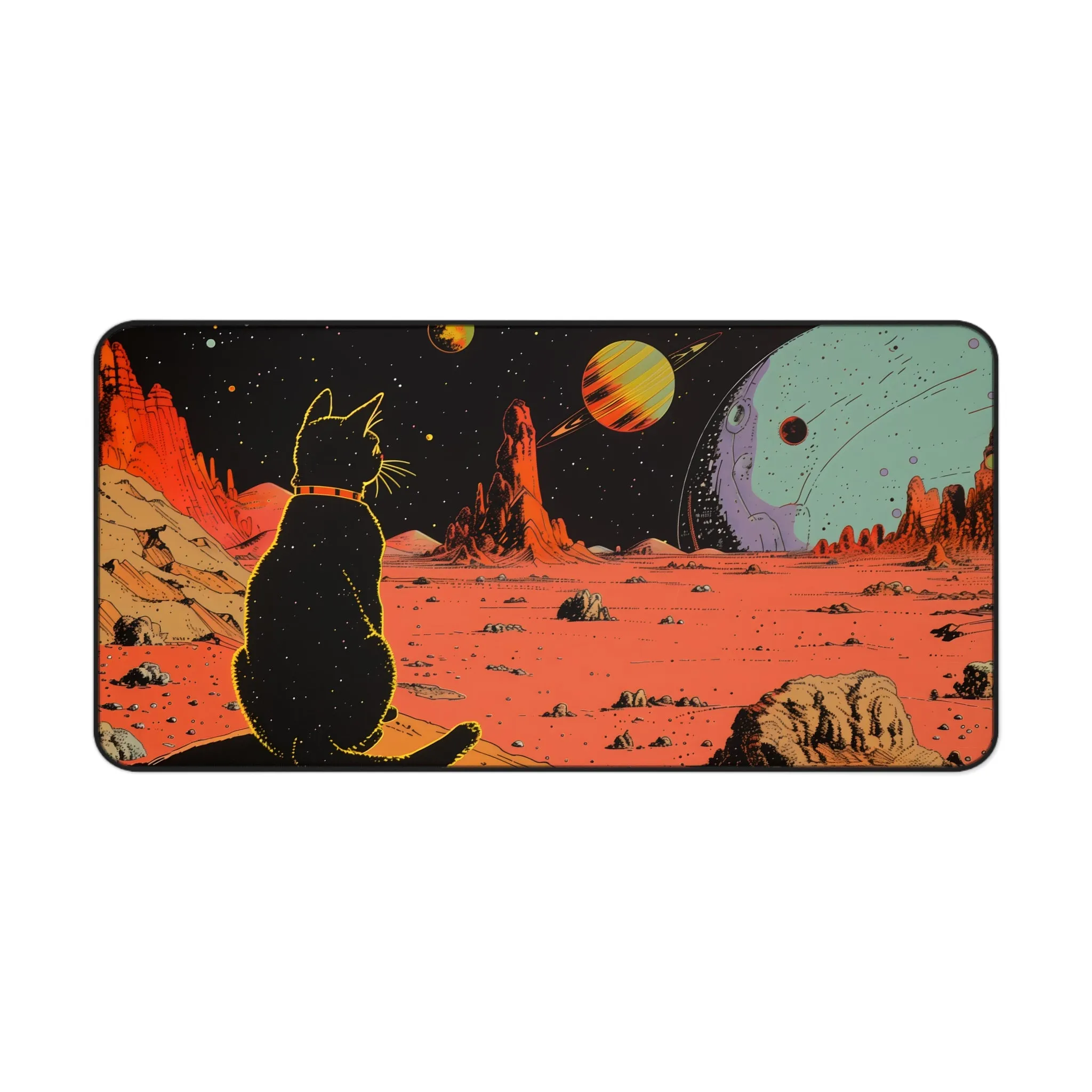 Retro Cat in Space Large Mouse Pad - 2 Sizes