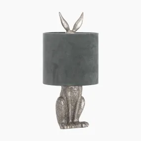 Silver Hare Table Lamp With Grey Velvet Shade