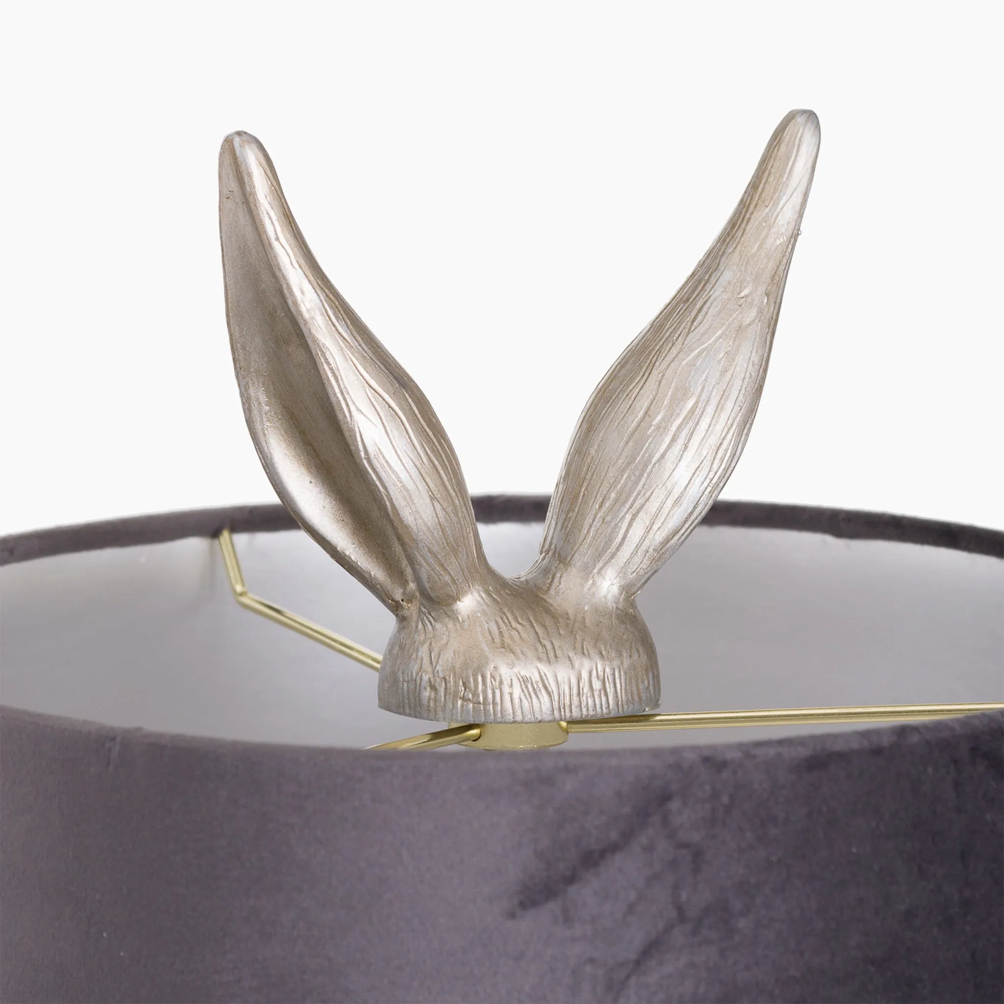 Silver Hare Table Lamp With Grey Velvet Shade