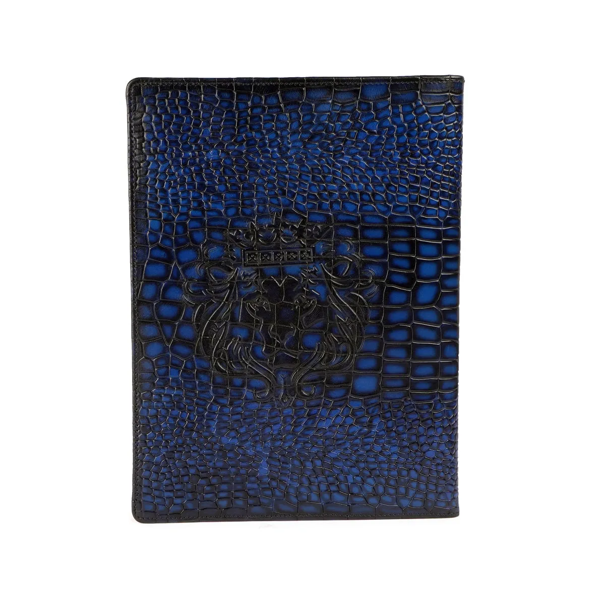 Smokey Blue Croco Leather Bi-Fold File/Document Folder Multi Pockets by Brune & Bareskin