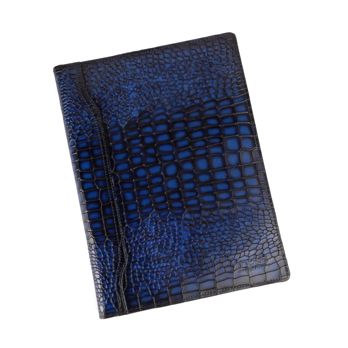 Smokey Blue Croco Leather Bi-Fold File/Document Folder Multi Pockets by Brune & Bareskin