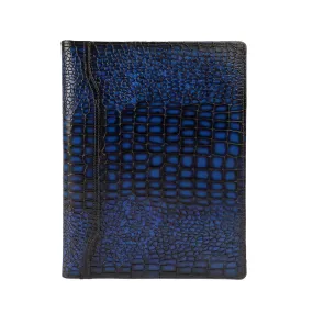 Smokey Blue Croco Leather Bi-Fold File/Document Folder Multi Pockets by Brune & Bareskin