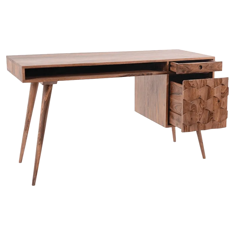 Solid Wood Million Study Table with Storage Walnut