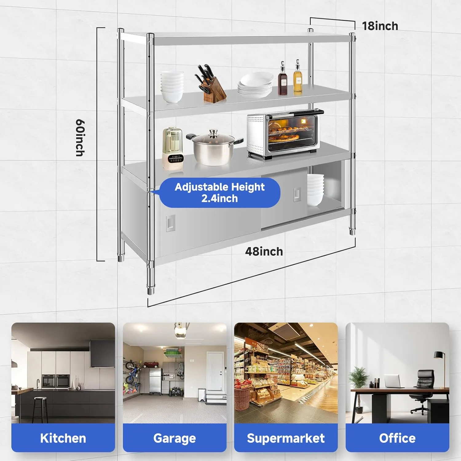 Stainless Steel Shelves, Durable Storage Shelf, Heavy Duty Kitchen Rack