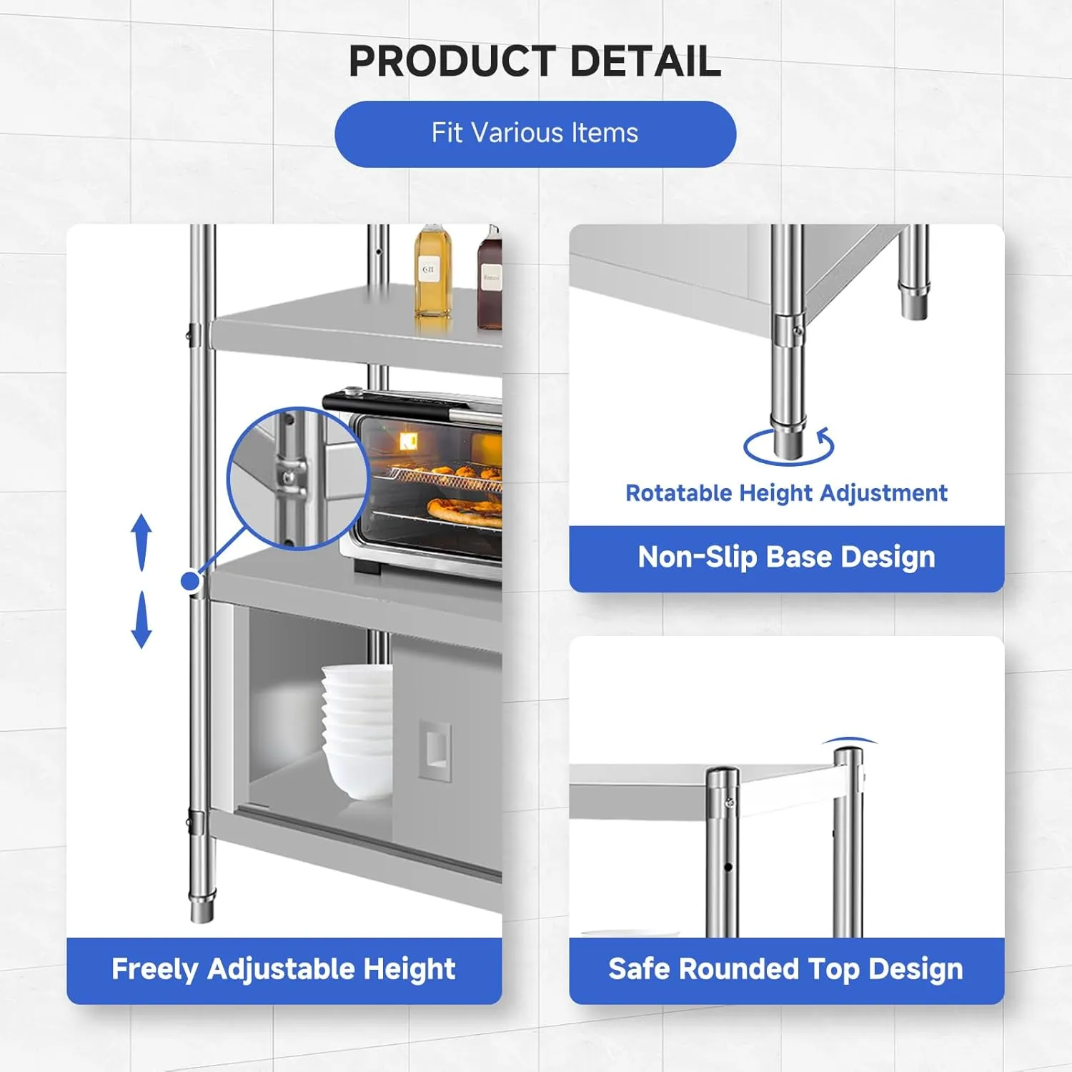 Stainless Steel Shelves, Durable Storage Shelf, Heavy Duty Kitchen Rack